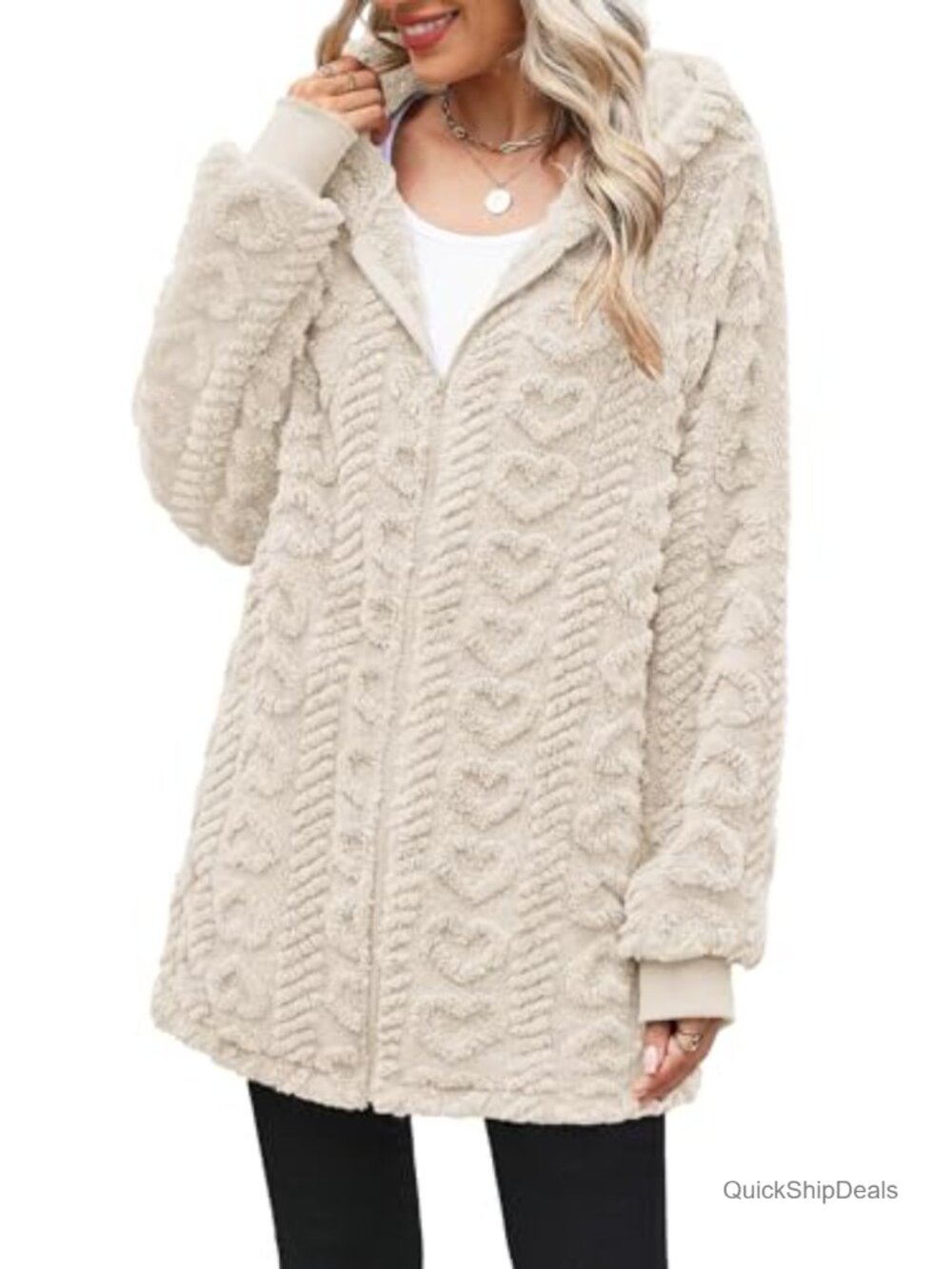 Womens Oversized Fleece Zip Up Hoodie Sherpa Lined Teddy Jacket with Pockets